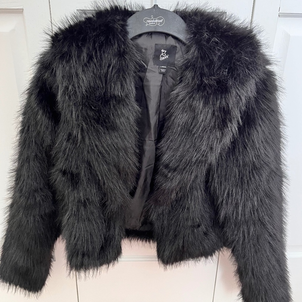 Girls Art Class Black Faux Fur Jacket